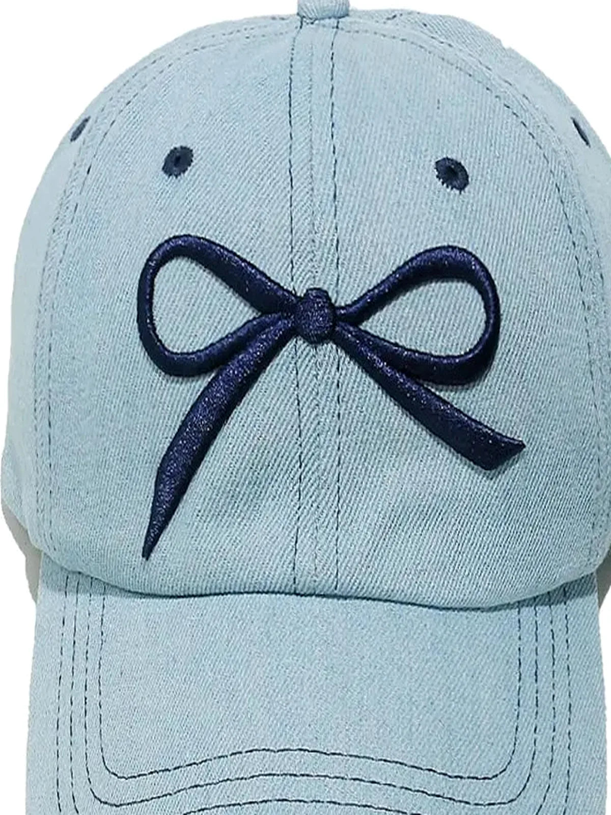 Bow Embroidered Denim Baseball Cap