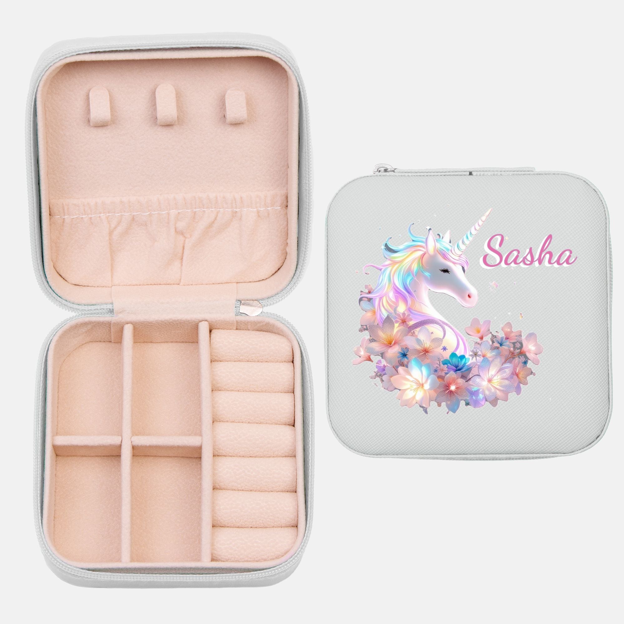 Beautiful Unicorn Jewelry Box Travel Case with Custom Name