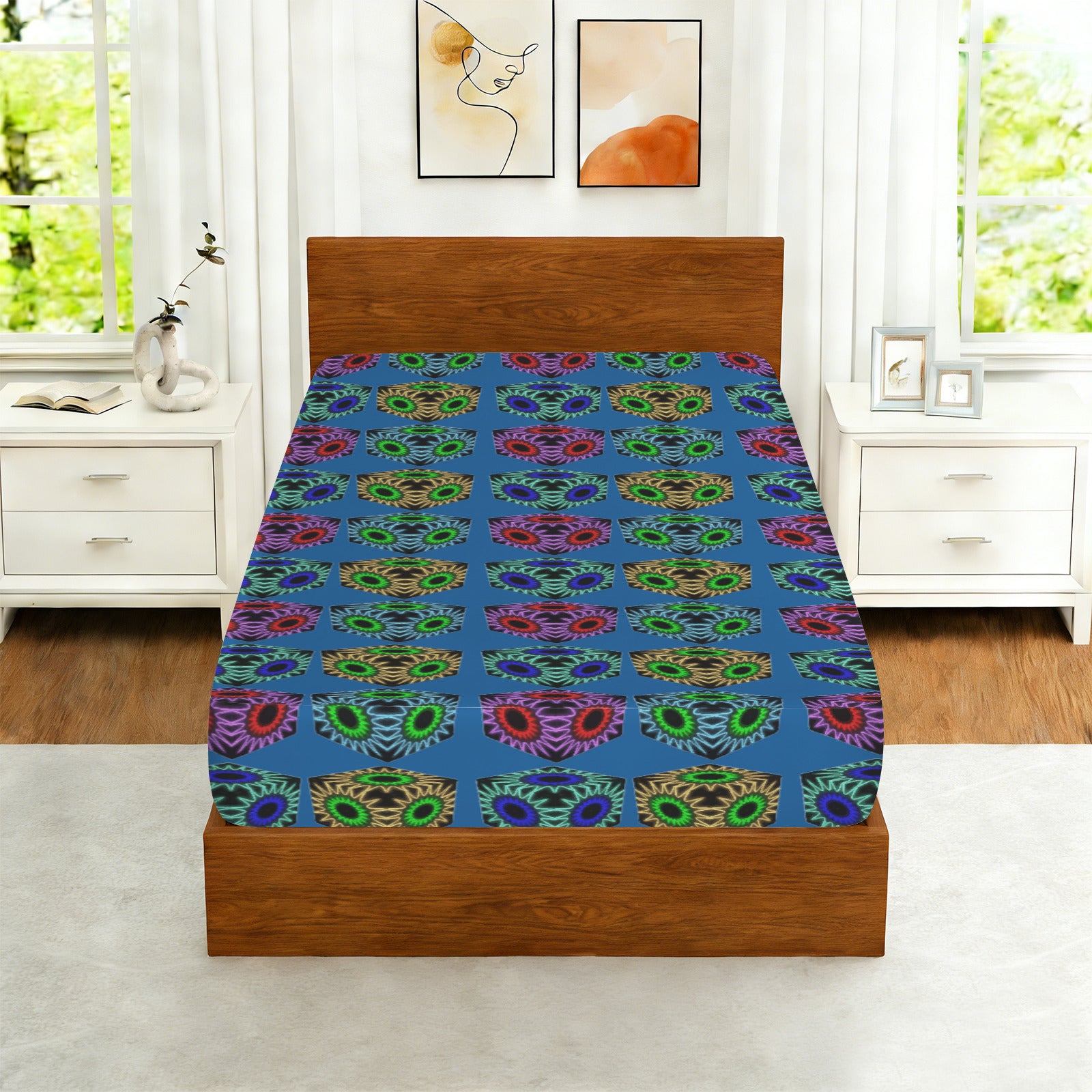 Colorful Cubes Blue Twin Size Fitted Sheet | Ships from USA