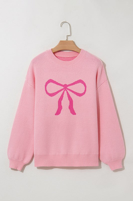 Bow Pink Valentine Long Sleeve Crewneck Sweater