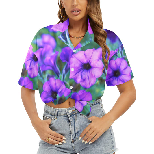 Women's Purple Flowers Hawaiian Button-up Shirt