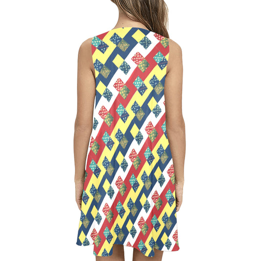 Colorful Checkered Pattern Sleeveless A-Line Pocket Short Dress
