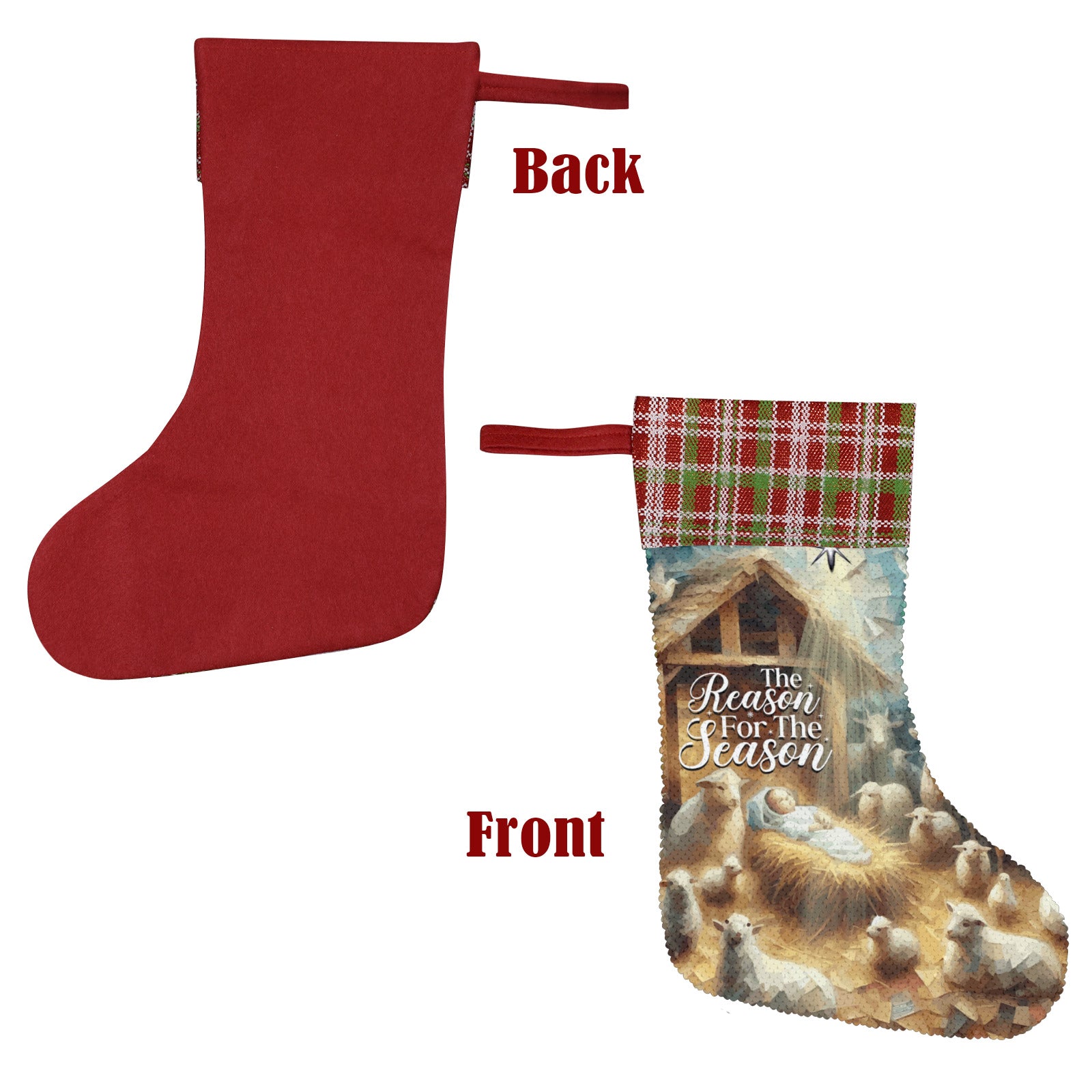 Baby Jesus Reason for the Season Sequin Christmas Stocking (Made in USA)