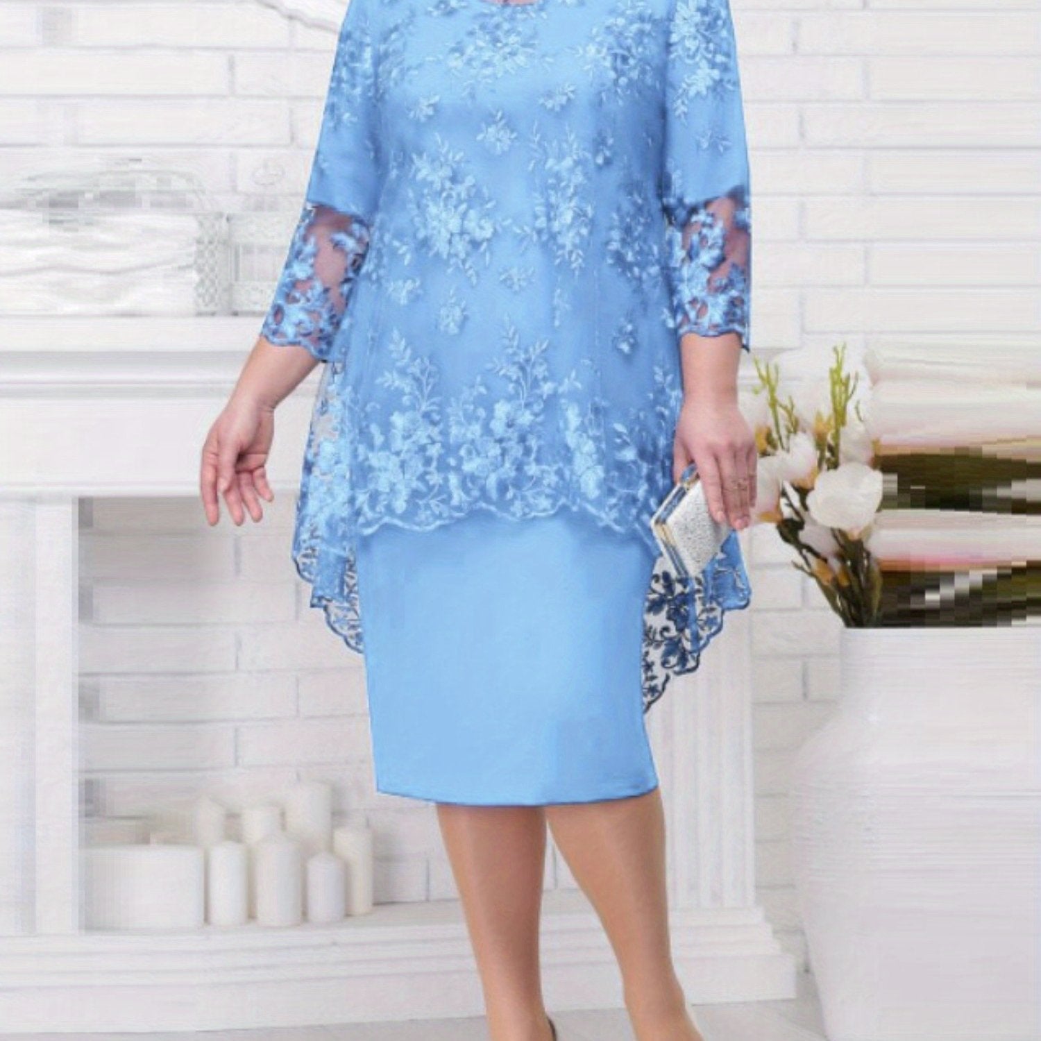 Women's Elegant Lace Two-Piece Evening Dress