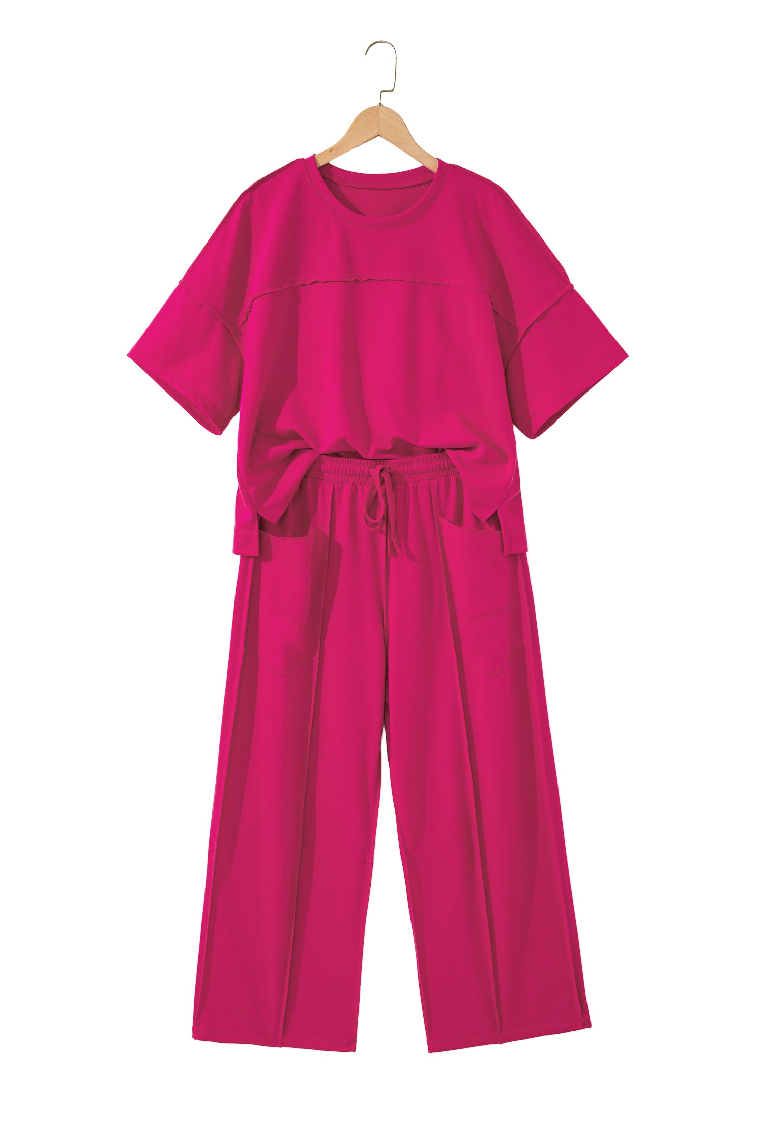 Rose Red Drop Shoulder Boxy Tee and Barrel Pants Set