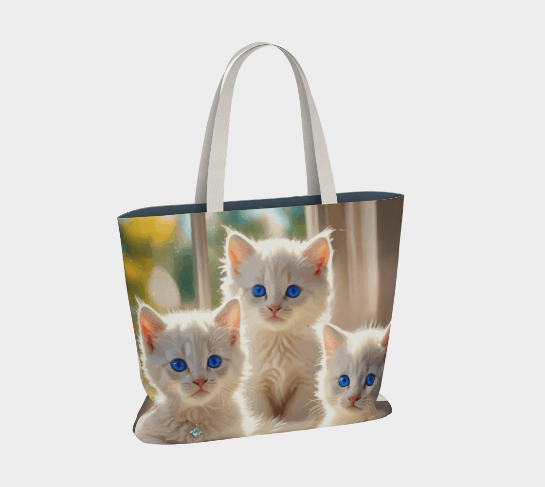 Blue Eyed White Kittens Oversized Canvas Tote Bag