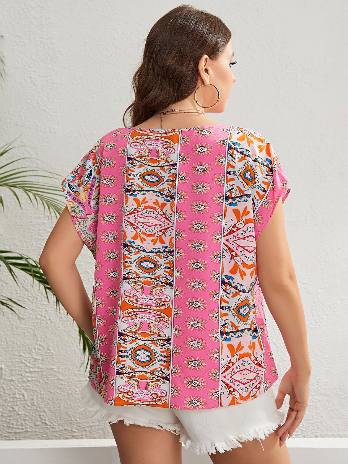 Women's Plus Size Pink Printed Striped Pattern Blouse