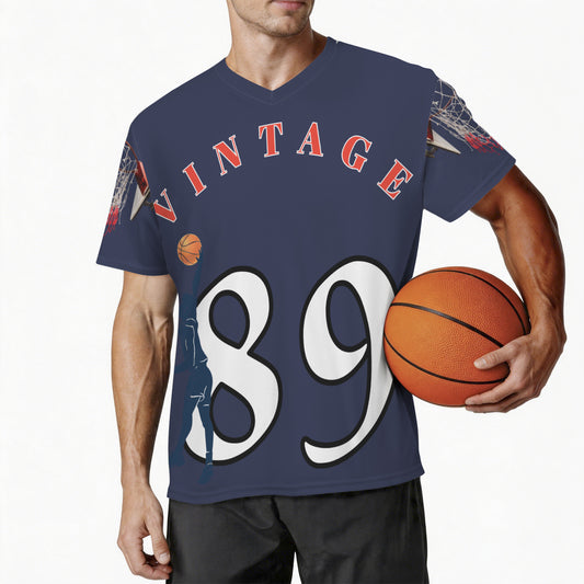 Vintage 89 Basketball Player Men's V-Neck Jersey (Model T97)