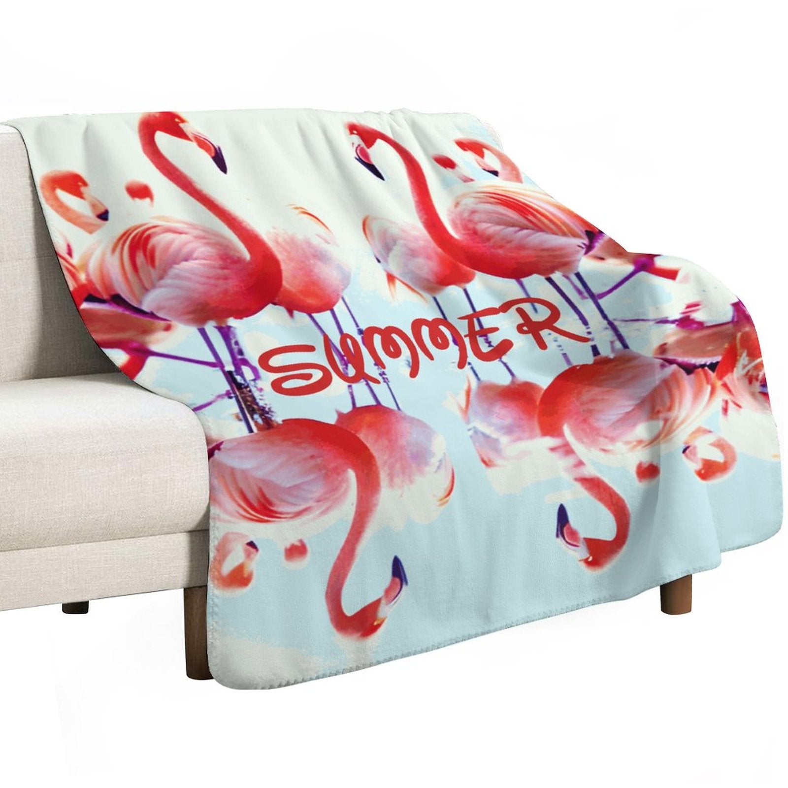 Pink Flamingos Summer Design Sherpa Fleece Throw Blanket - 50