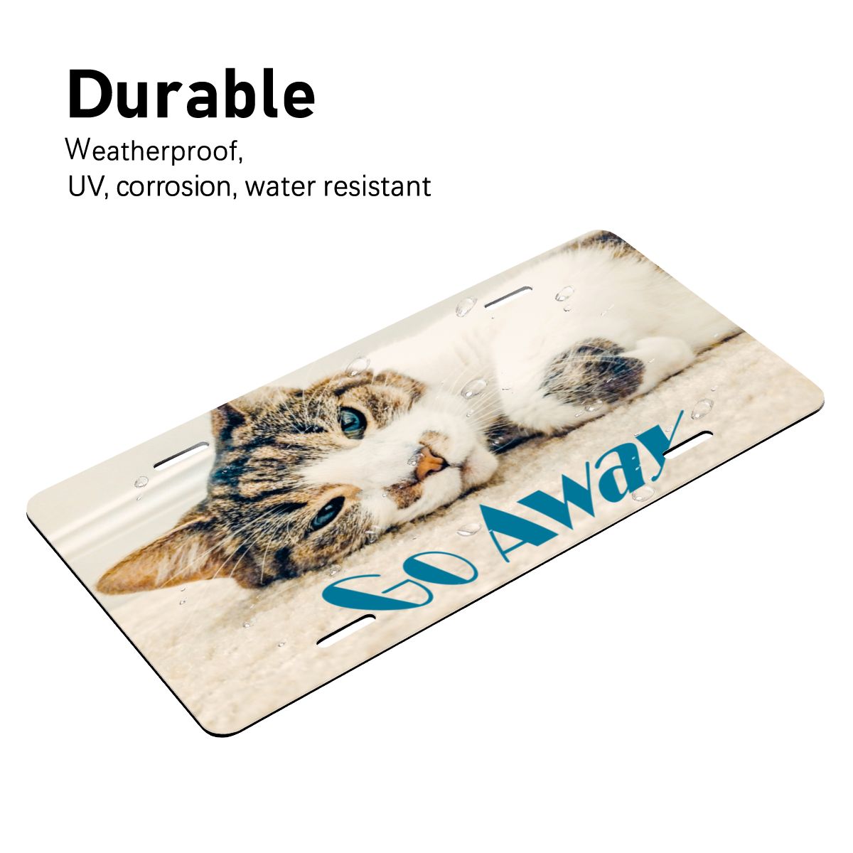 Sleepy Cat says Go Away Aluminum License Plate (Made in USA)