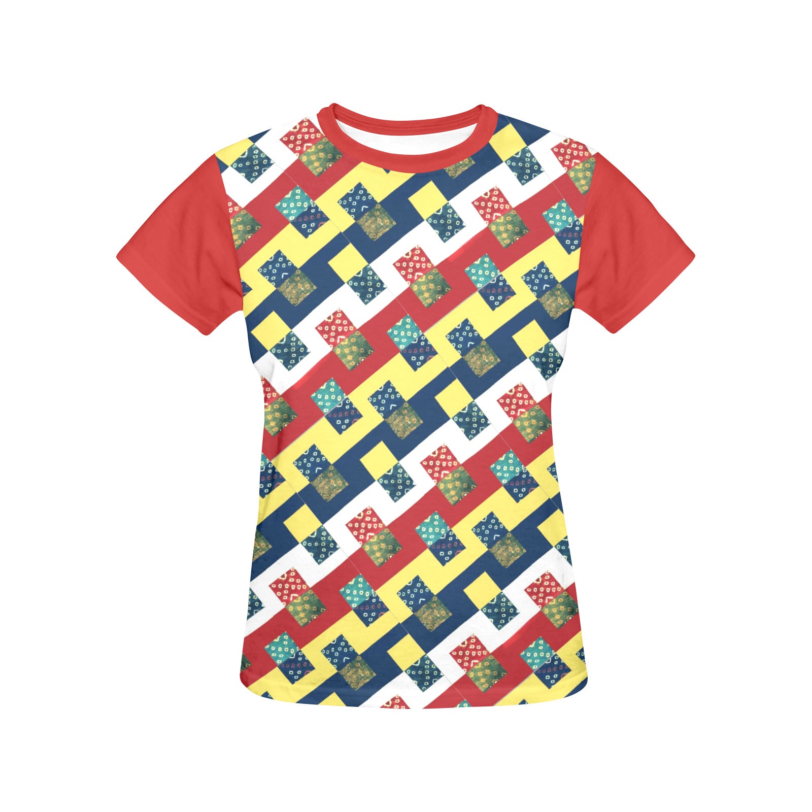 Colorful Checkered Pattern Women's All Over Print Crew Neck T-Shirt