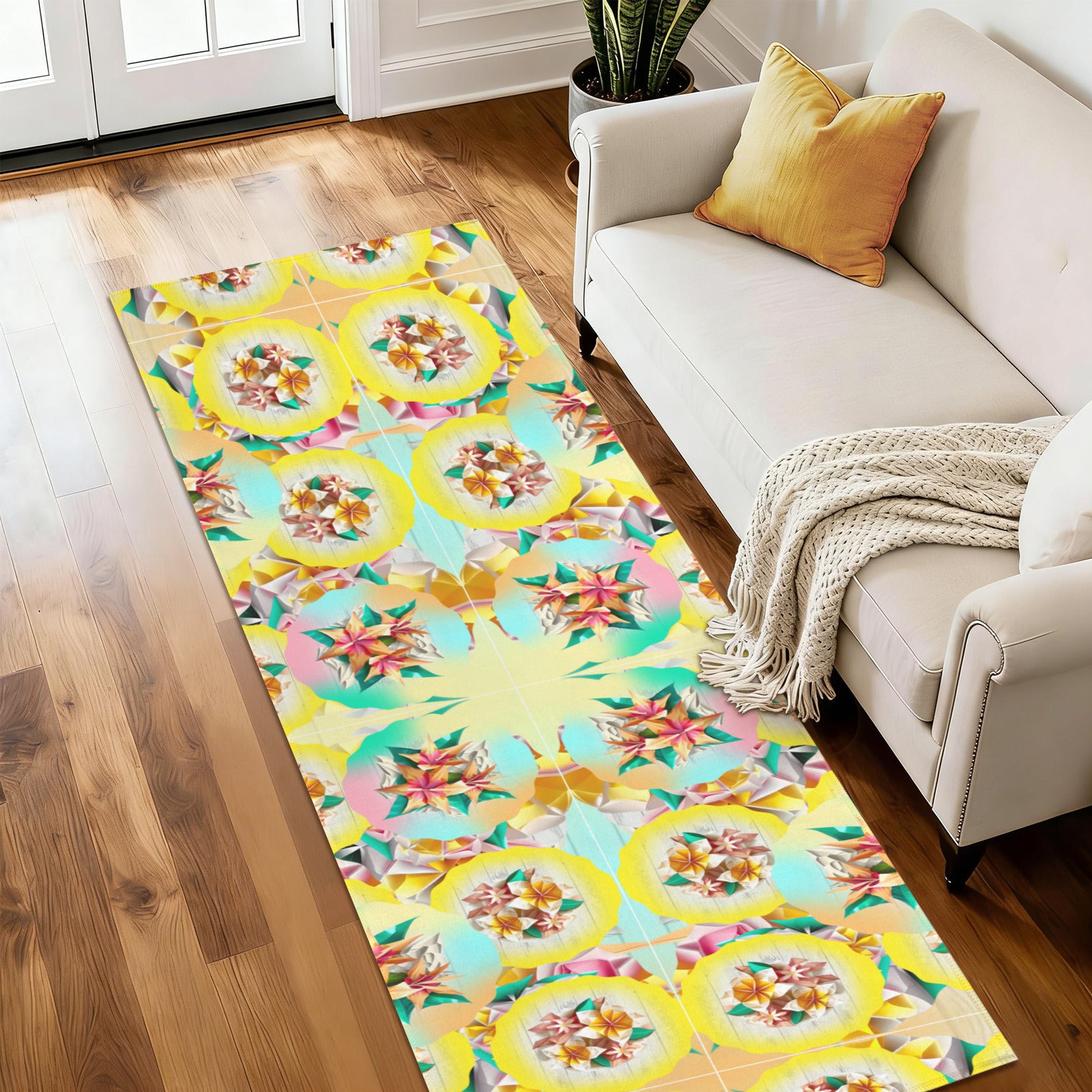 Circle Floral Pastel Pattern Indoor Runner Rug  70