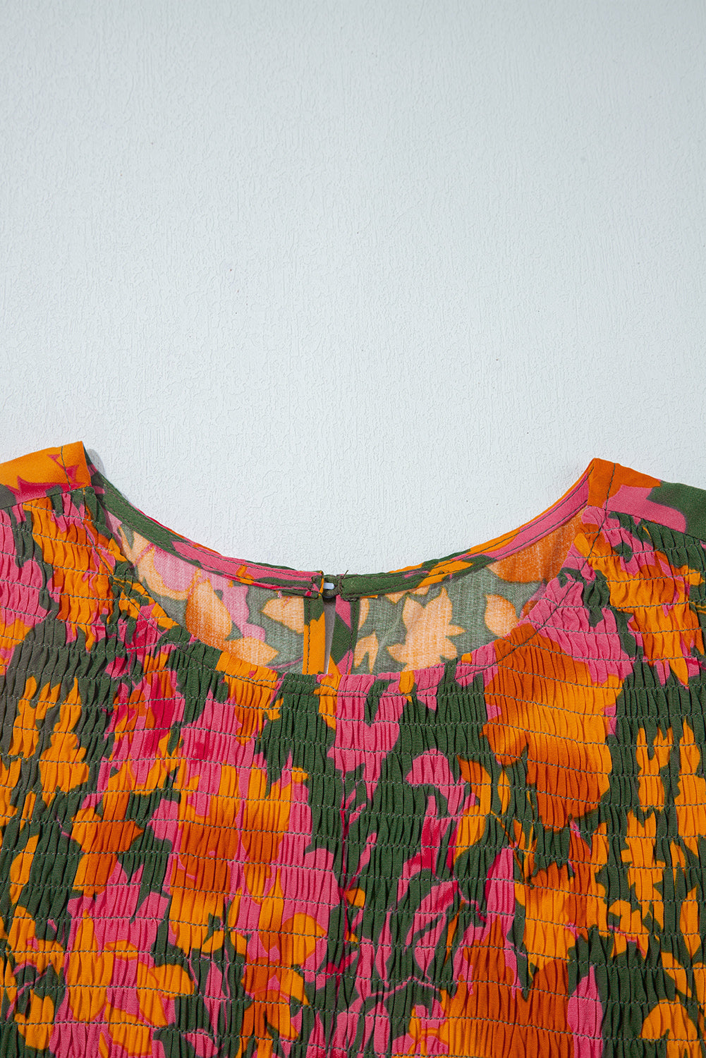 Orange Floral Puff Sleeve Smocked Ruffle Maxi Dress