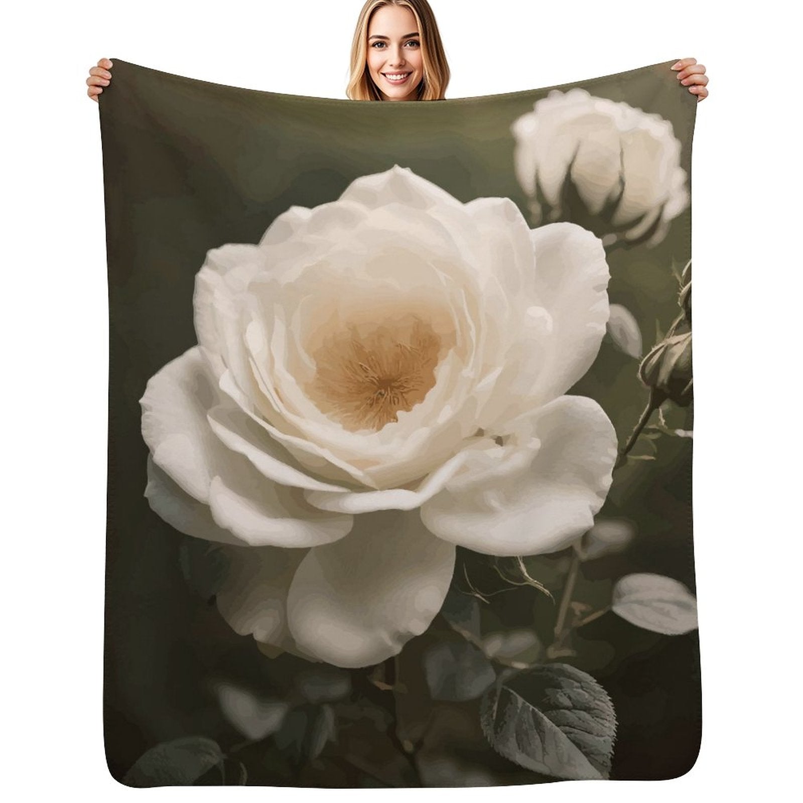 White Rose Sherpa Fleece Throw Blanket - 50