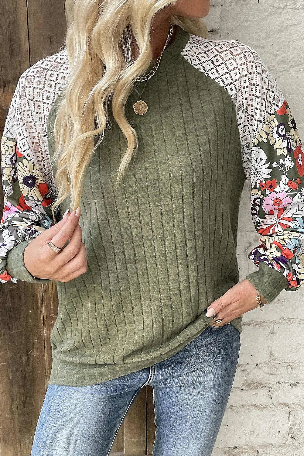 Women's Fall Colors Printed Round Neck Long Sleeve Shirt