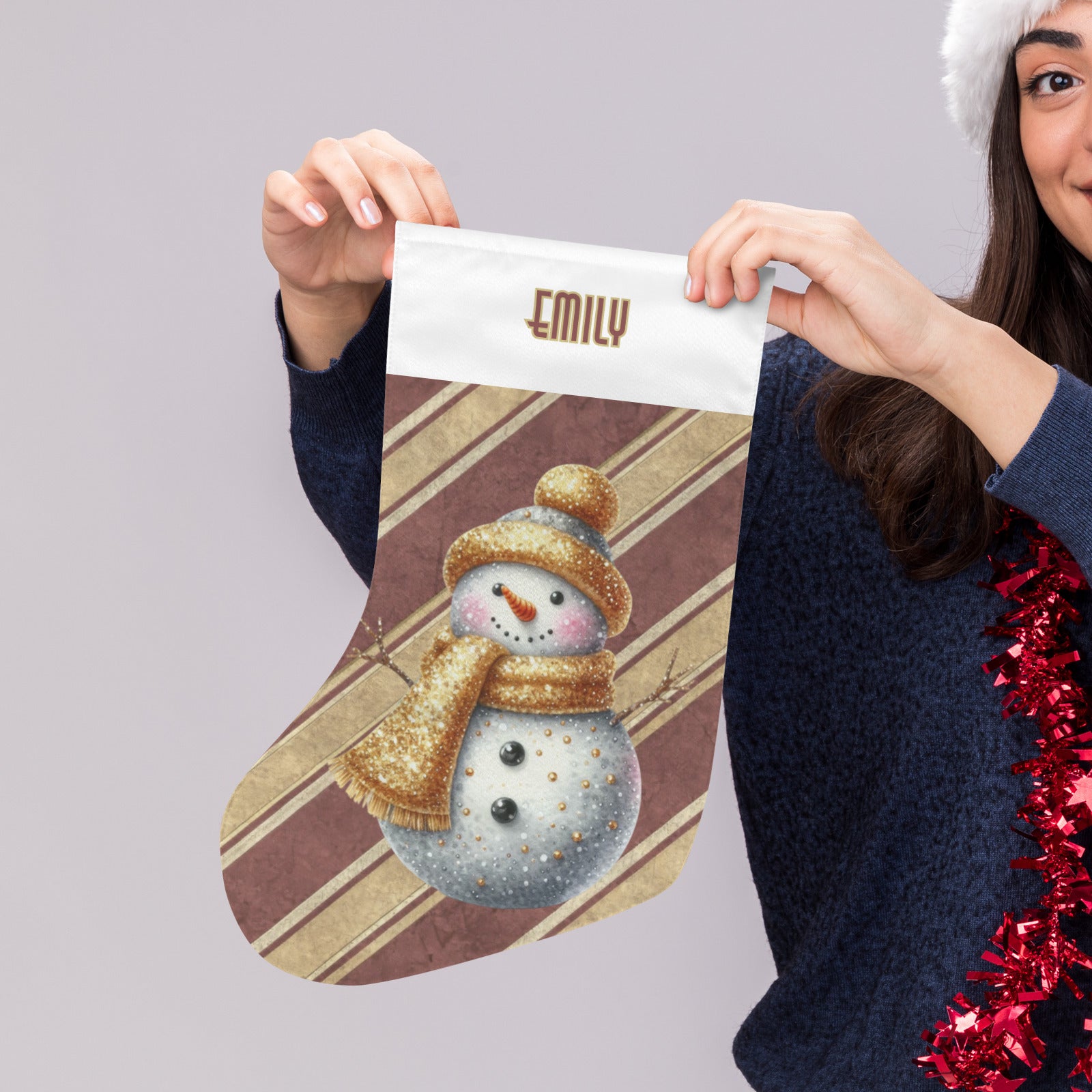 Personalizable Sparkly Snowman Christmas Stocking (Made in USA)