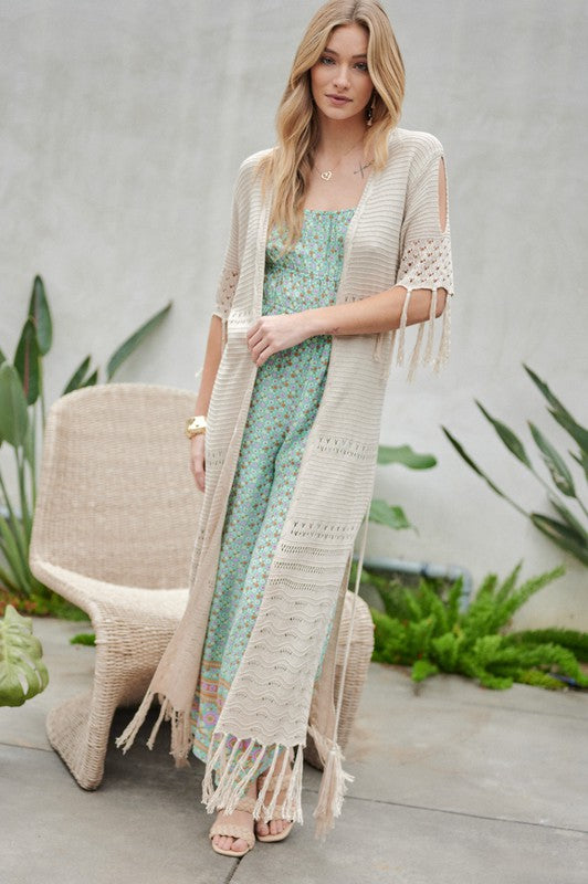 Women's Solid Long Cardigan with Fringe