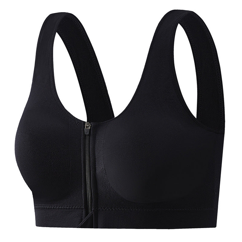 Shockproof High Strength Front Zipper Black Sports Bra - 3 piece Set