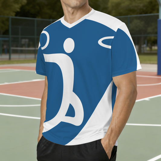 Blue Basketball Men's V-Neck Jersey (Model T97)