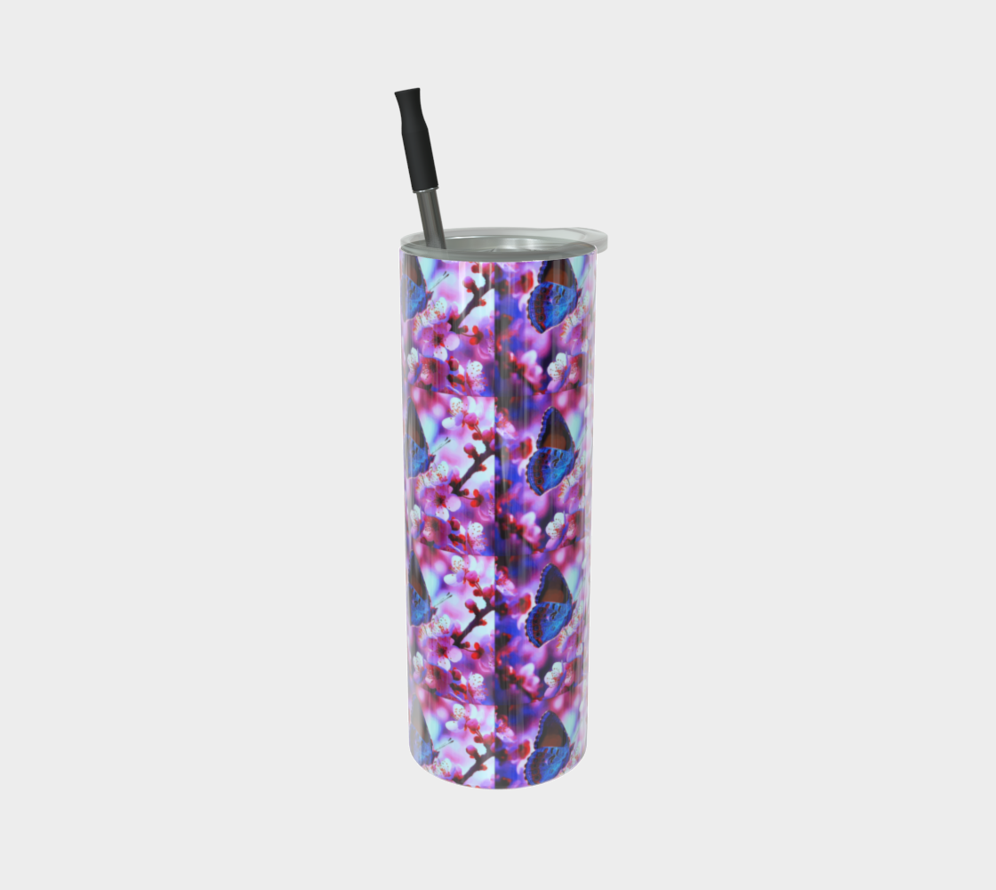 Gorgeous Blue Butterfly on Pink 20 oz Tumbler