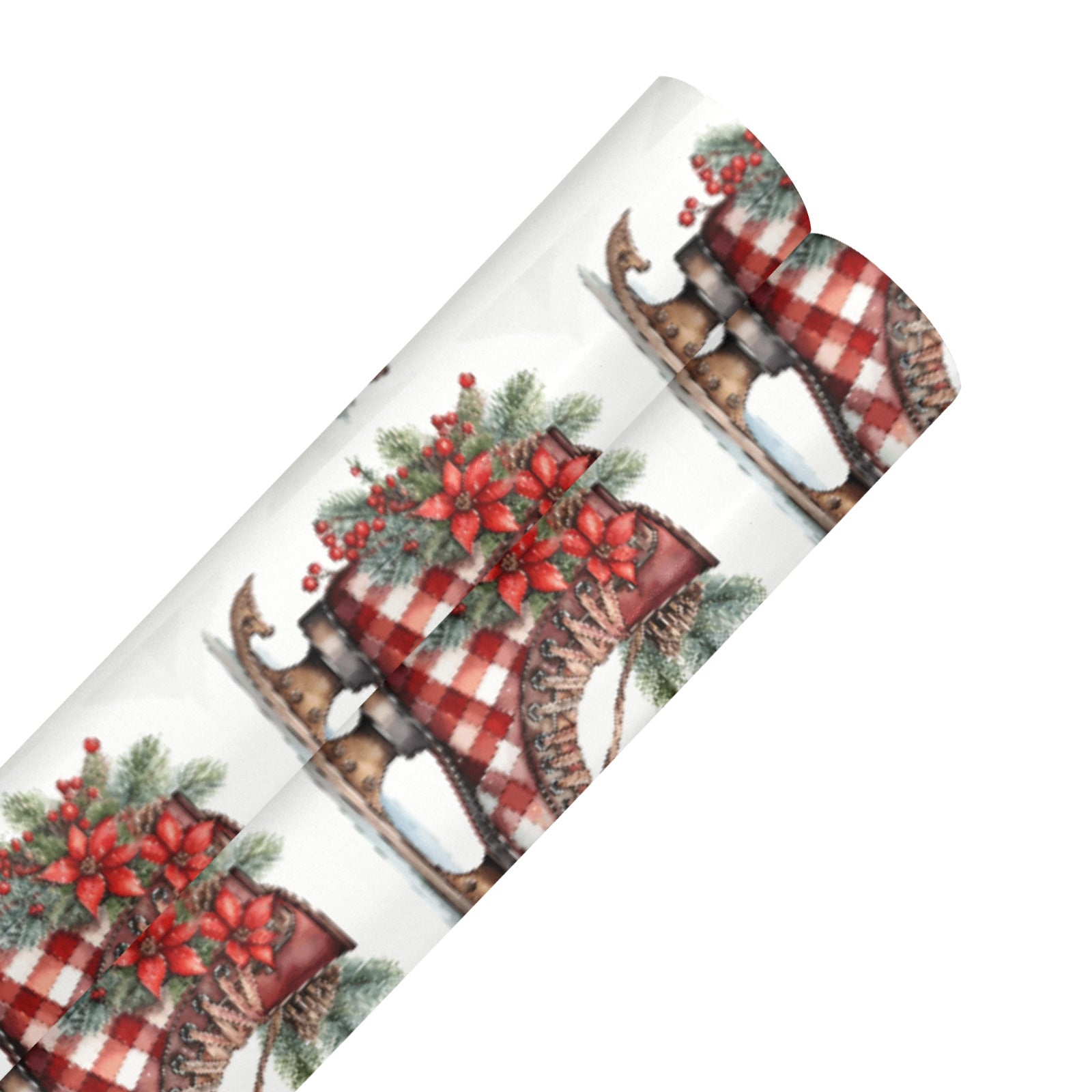 Christmas Red Skates Coated Gift Wrapping Paper - 2 Rolls (Made in USA)