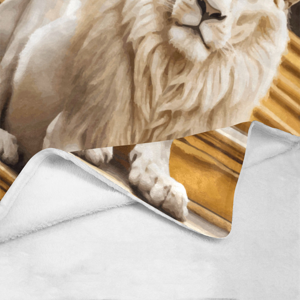 White Lion on Staircase Ultra-Soft Micro Fleece Blanket 40