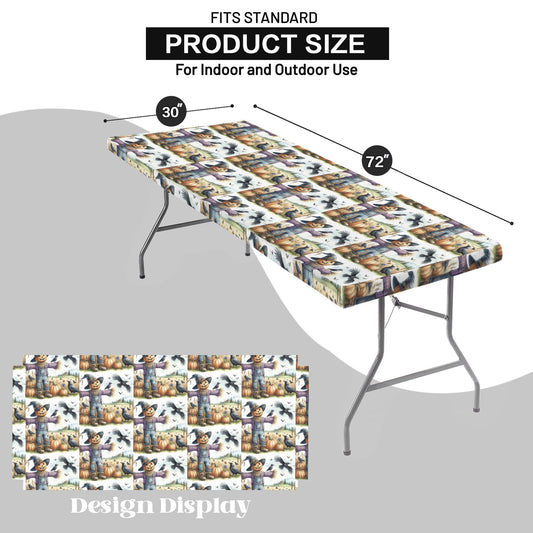 Fall Scarecrow Thanksgiving Elastic Table Cover - 72" x 30" (Made in USA)