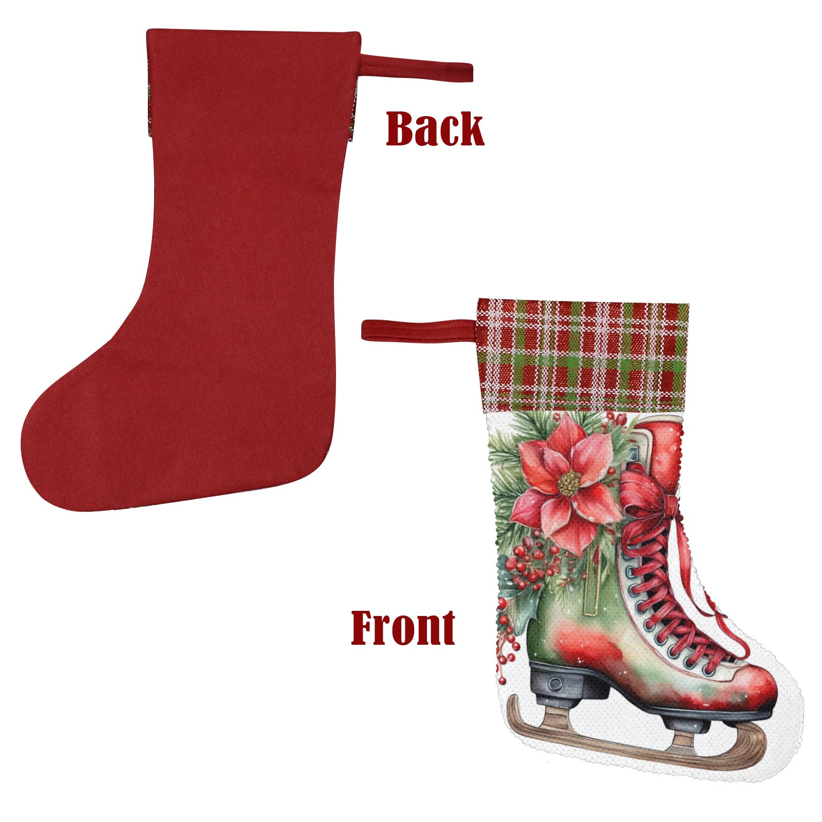 Christmas Ice Skate Sequin Christmas Stocking (Made in USA)