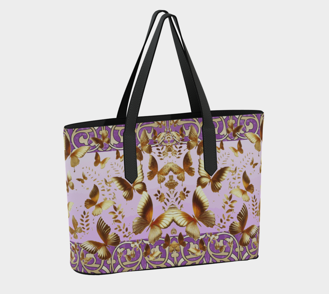 Golden Butterflies on Lavender Vegan Leather Tote Bag