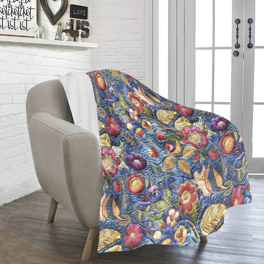 Blue Faux Hand Embroidery Ultra-Soft Micro Fleece Blanket (Made in USA)
