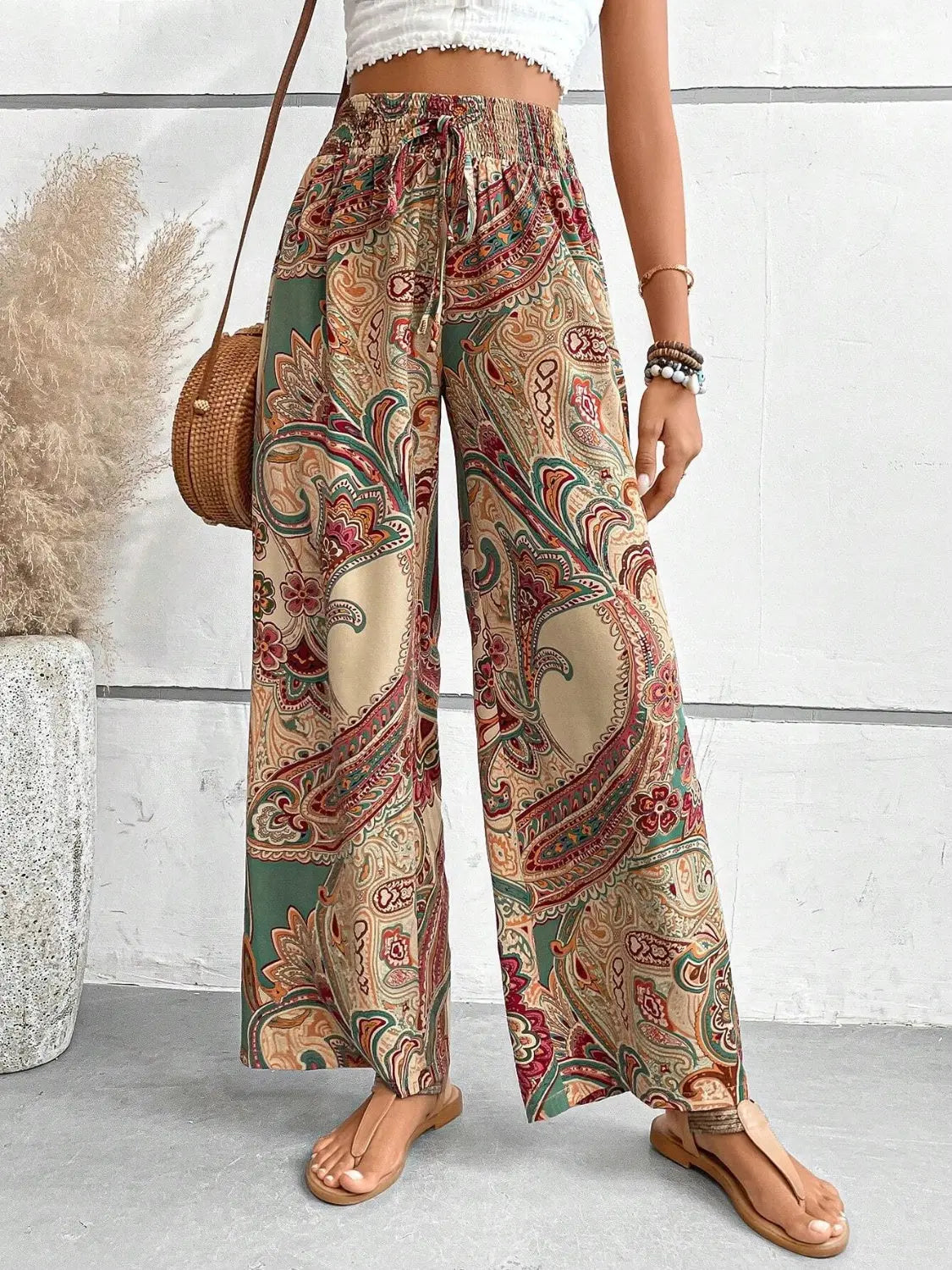 Boho Chic Paisley Printed Wide Leg Pants