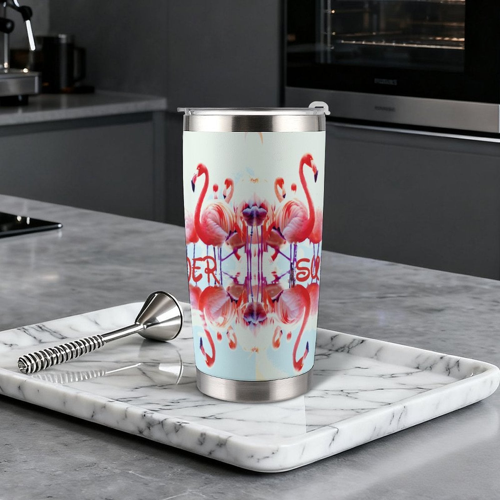 Pink Flamingos Summer Design 20oz Silver Rim Tumbler (Made in USA)