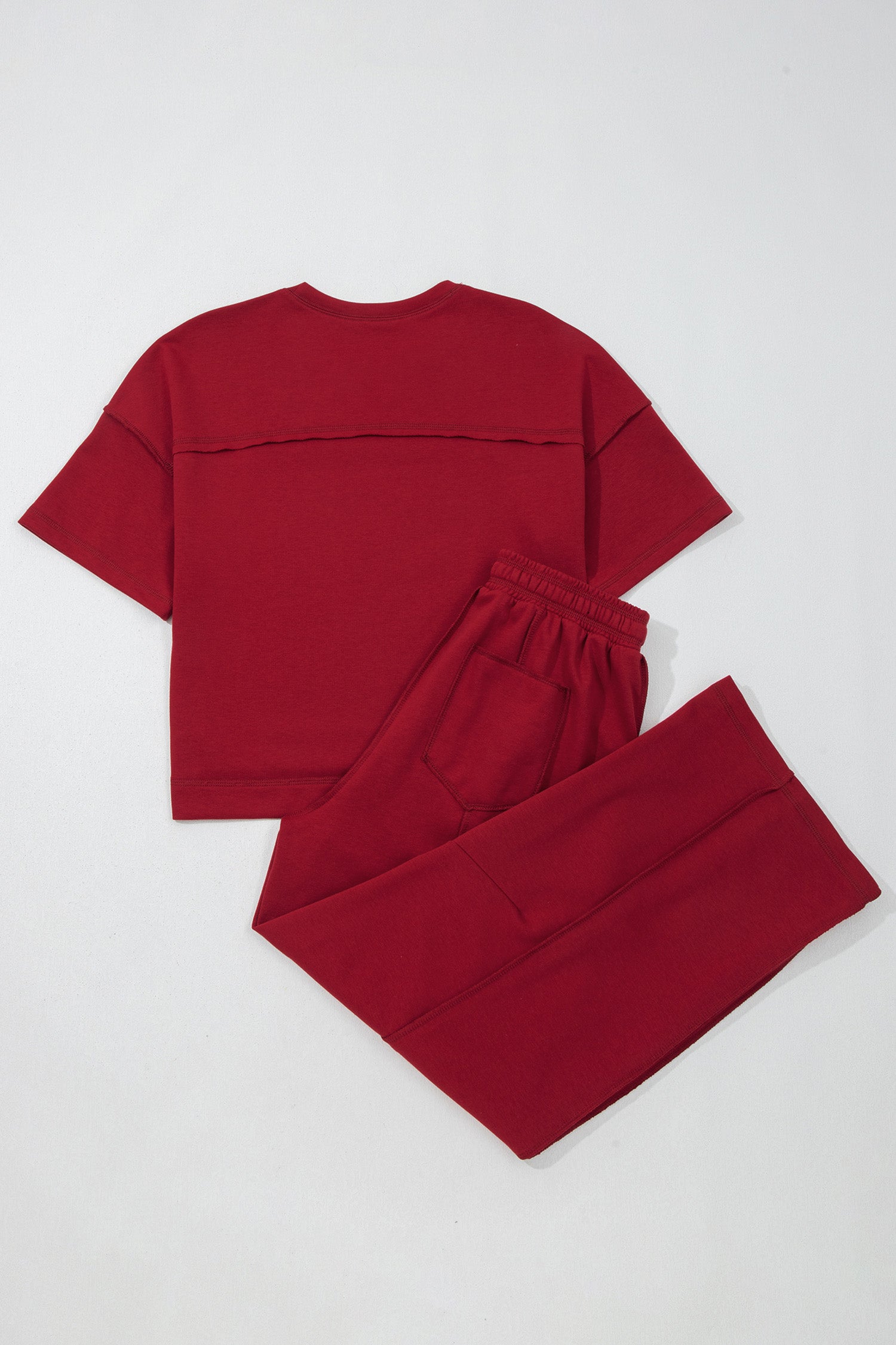 Rose Red Drop Shoulder Boxy Tee and Barrel Pants Set