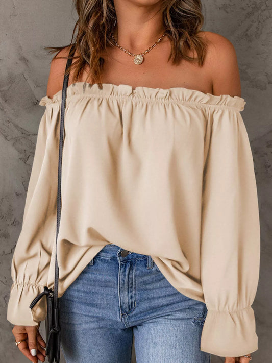 Full Size Off-Shoulder Ruffle Long Sleeve Blouse Plus Size