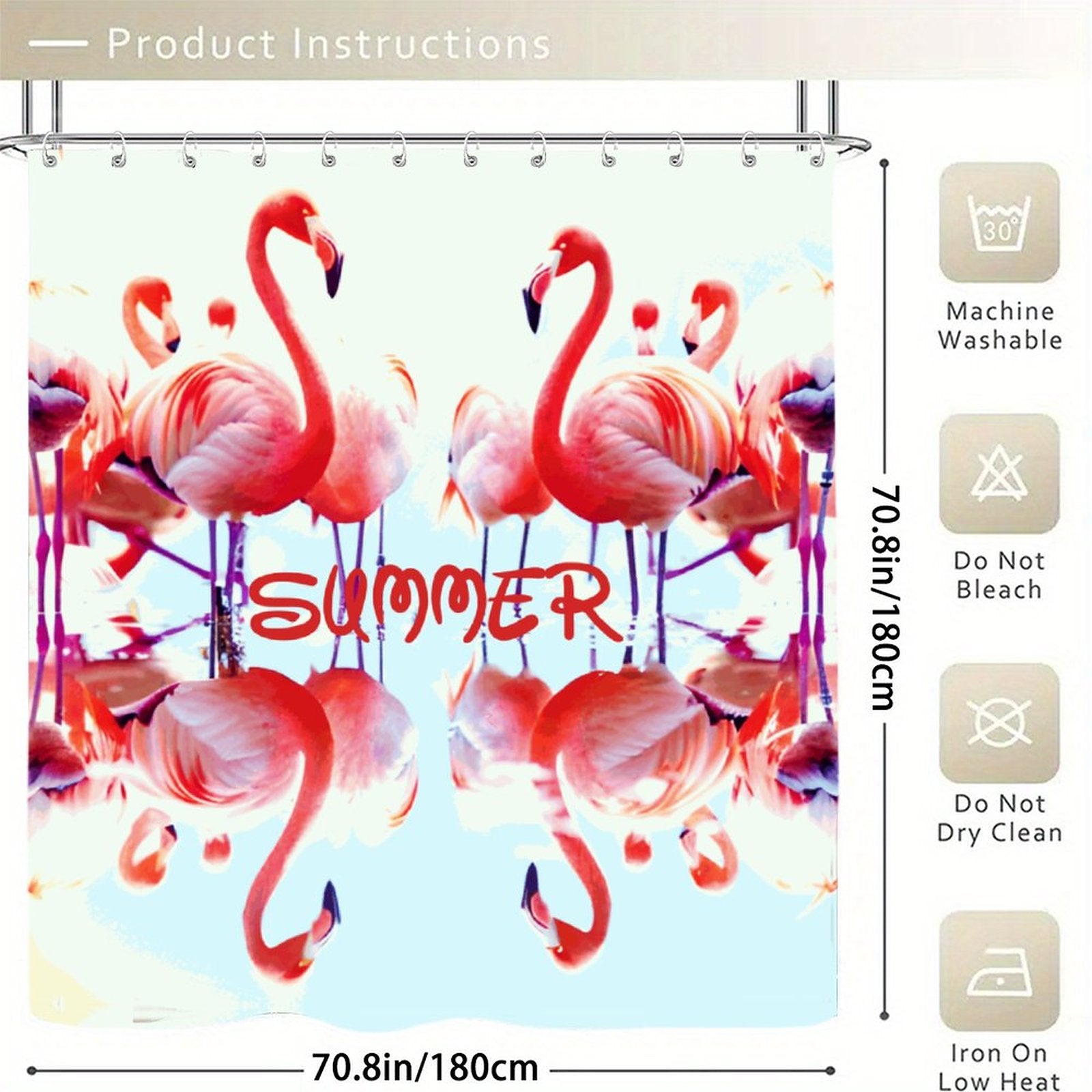 Pink Flamingos Summer Design Waterproof Shower Curtain