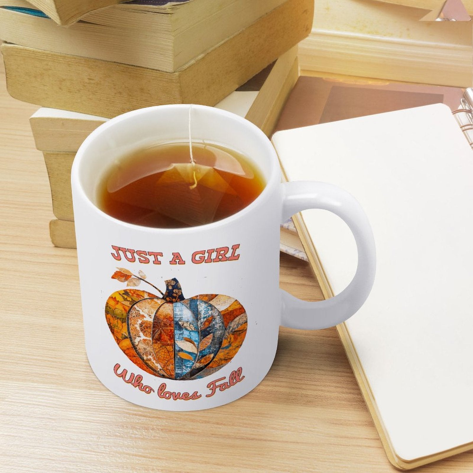 Just a Girl Who Loves Fall Pumpkins 14oz White Ceramic Mug with Handle