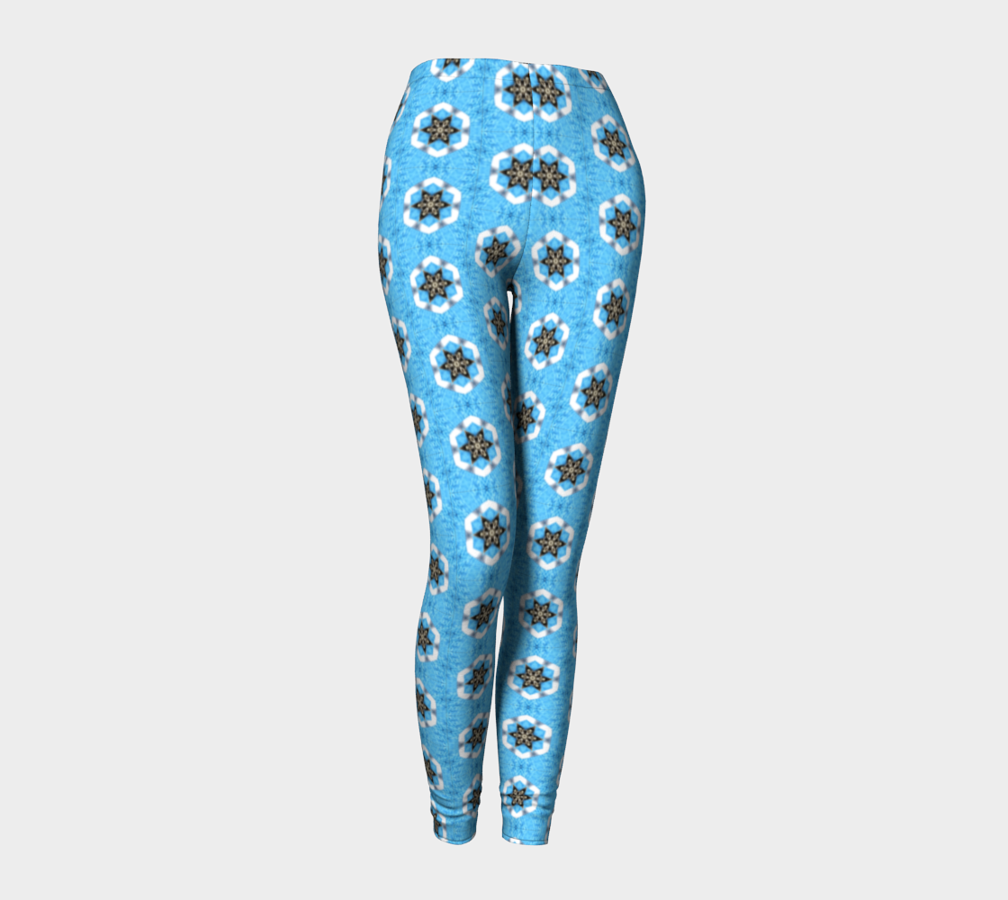 Baby Blue Floral Pattern Printed Long Yoga Leggings