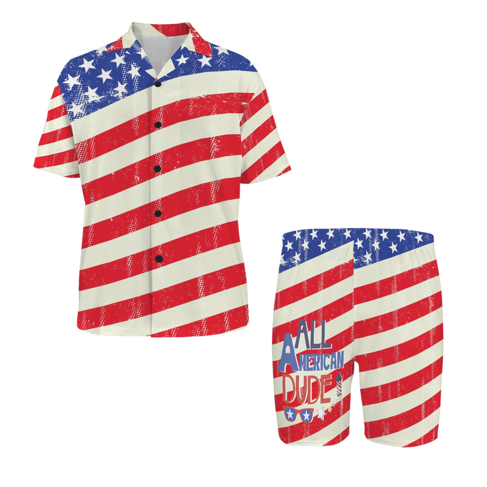 Men's All American Dude Flag Design V-neck Shorts Pajama Set (Made in USA)