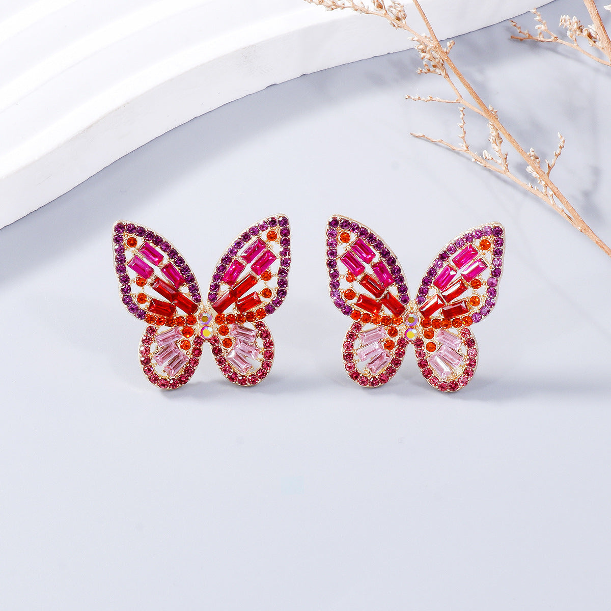 Alloy Inlaid Colorful Rhinestone Butterfly Earrings