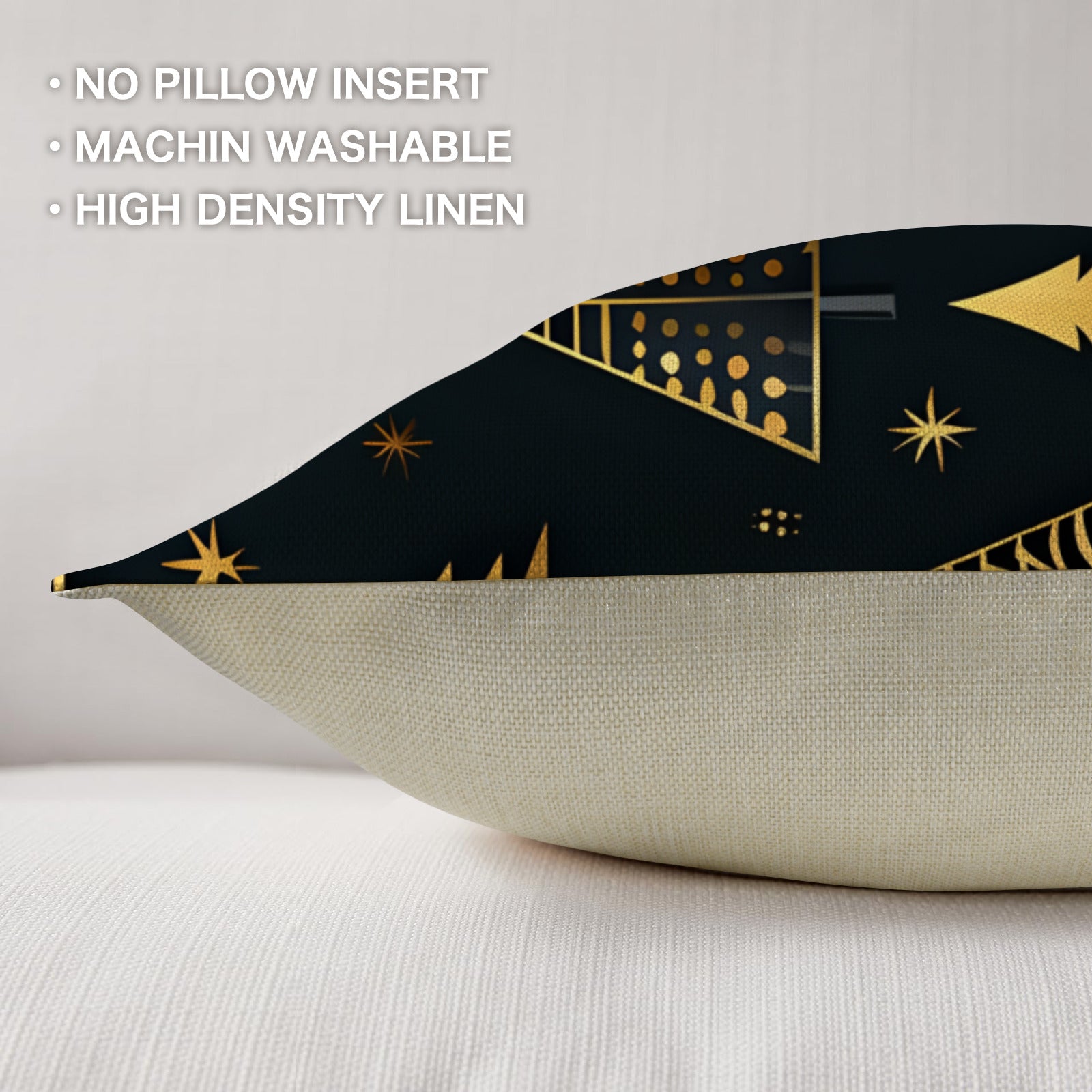 Golden Christmas Trees on Black Background Custom Throw Pillow Cases Covers 18 x 18 inch