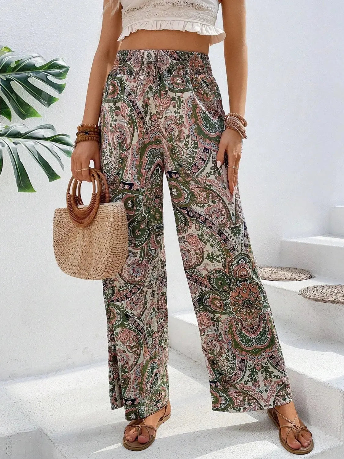 Boho Chic Paisley Printed Wide Leg Pants
