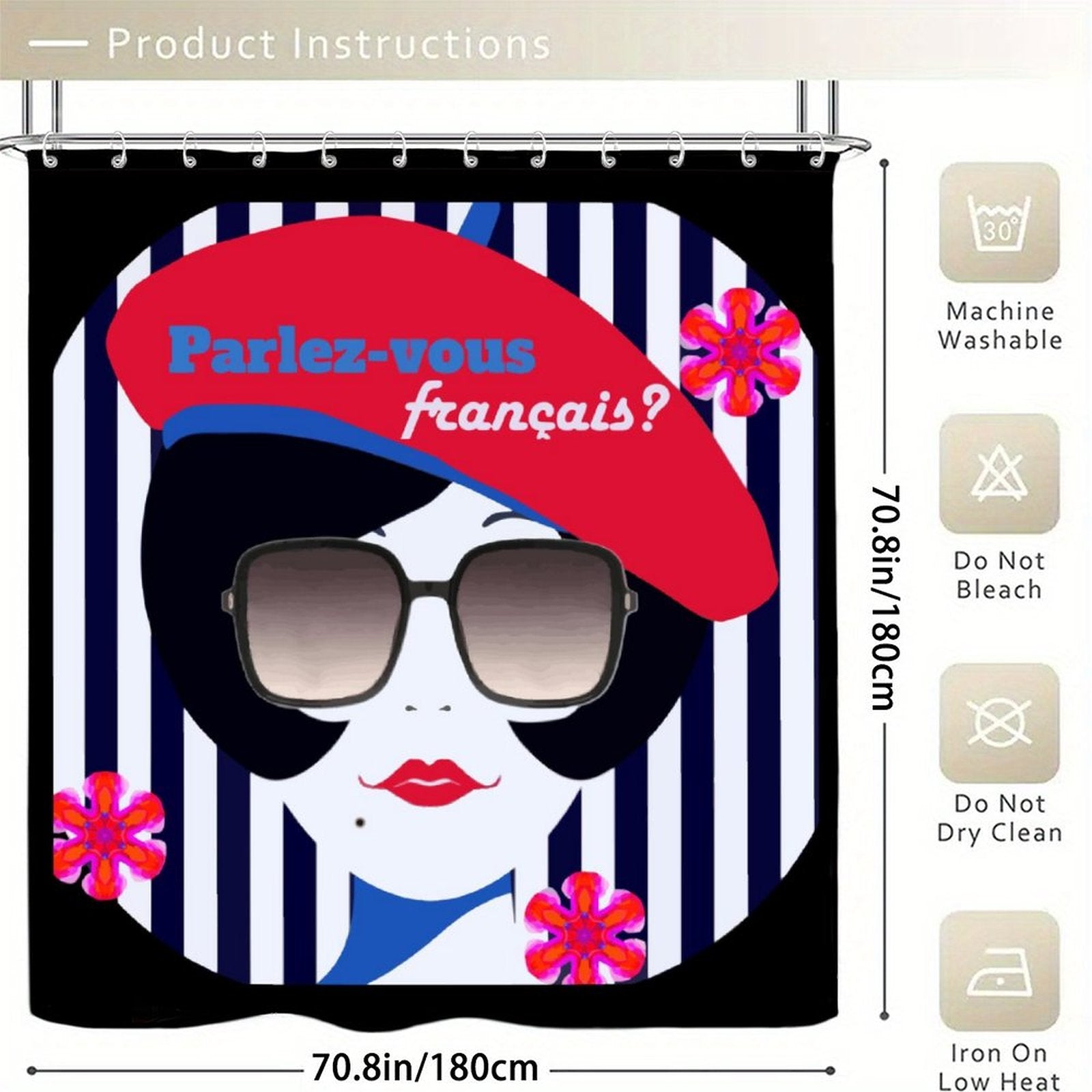 Parlez-vous Francais? French Girl Polyester Waterproof Shower Curtain
