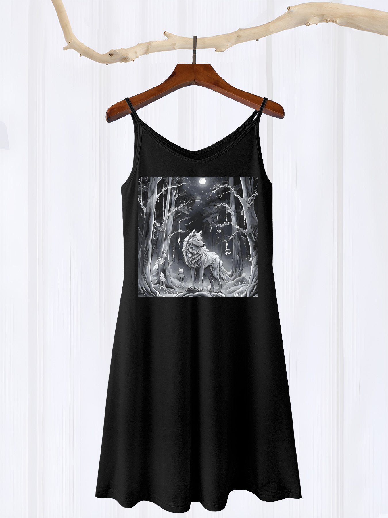 Ethereal Wolf in the Moonlight Sleeveless Short Cami Dress (Front Printing)
