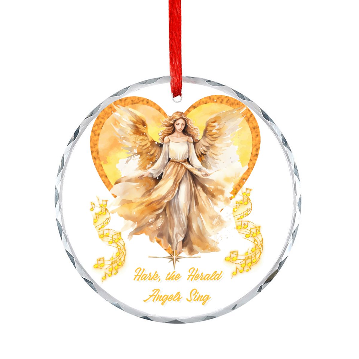Hark the Herald Angels Sing Round Glass Christmas Ornament