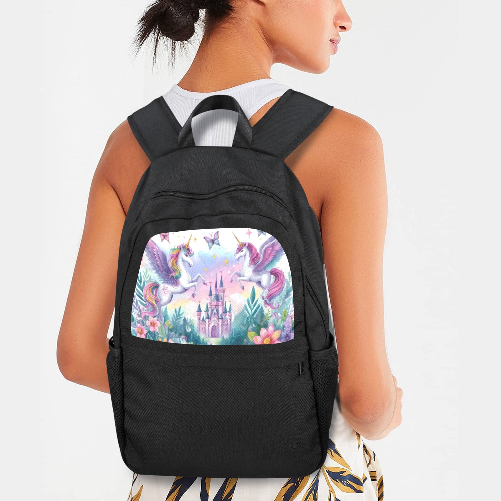 Unicorns and Castle Casual Backpack (Upper Part Printing) (Model 1753)