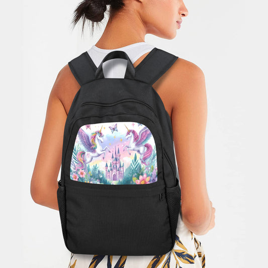 Purple Unicorns and Castle School Backpack | Upper Part Printing