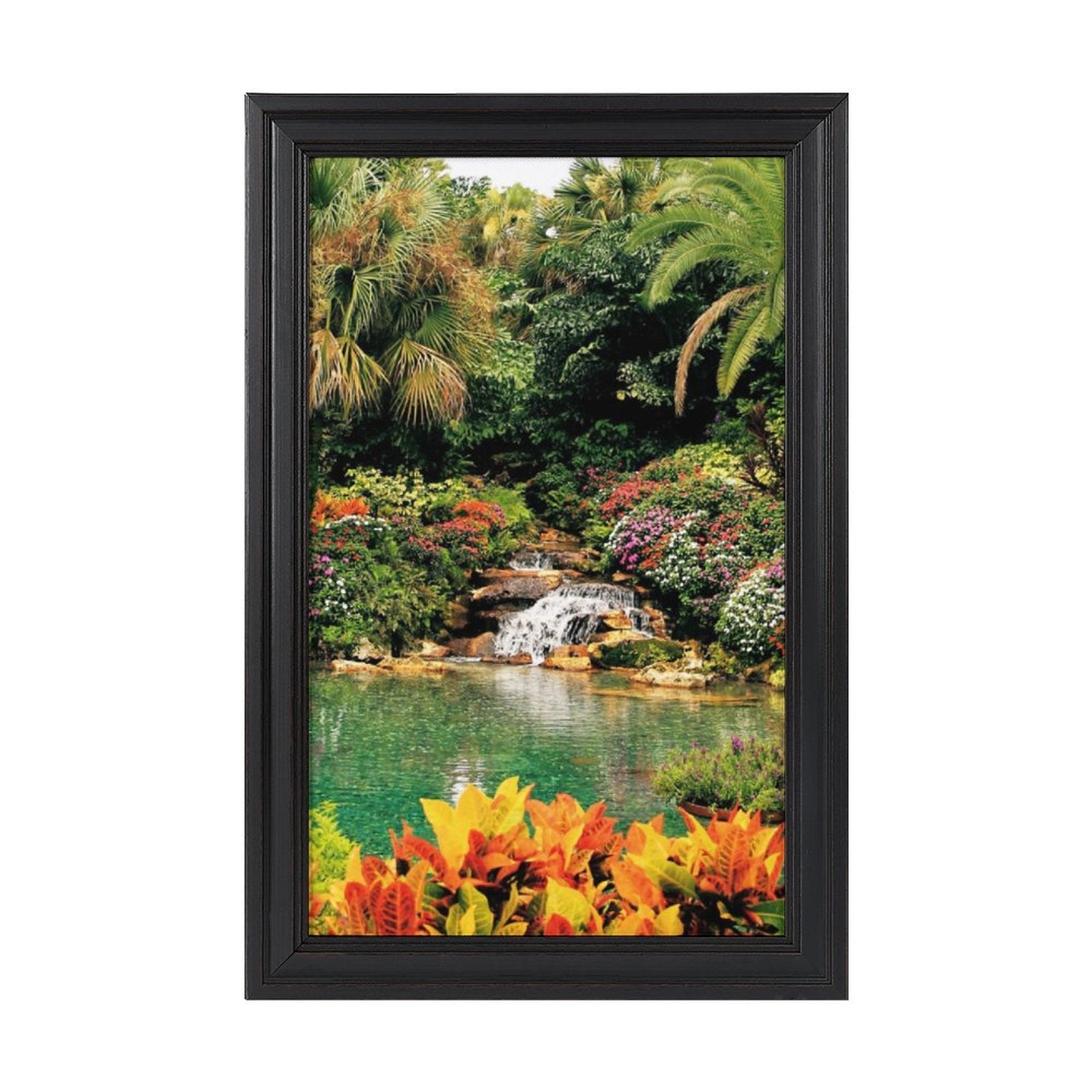 Serene Tropical Garden and Waterfall European Style Framed Art Print  - 16