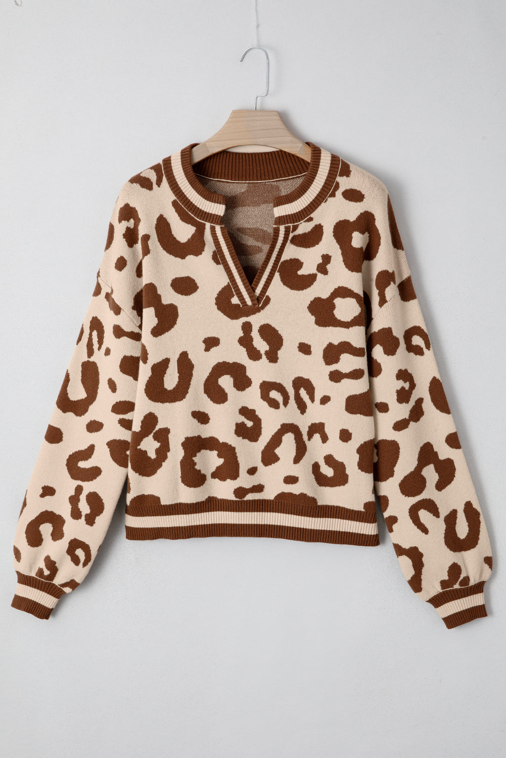 Women's Leopard Print Knit V-Neck Sweater