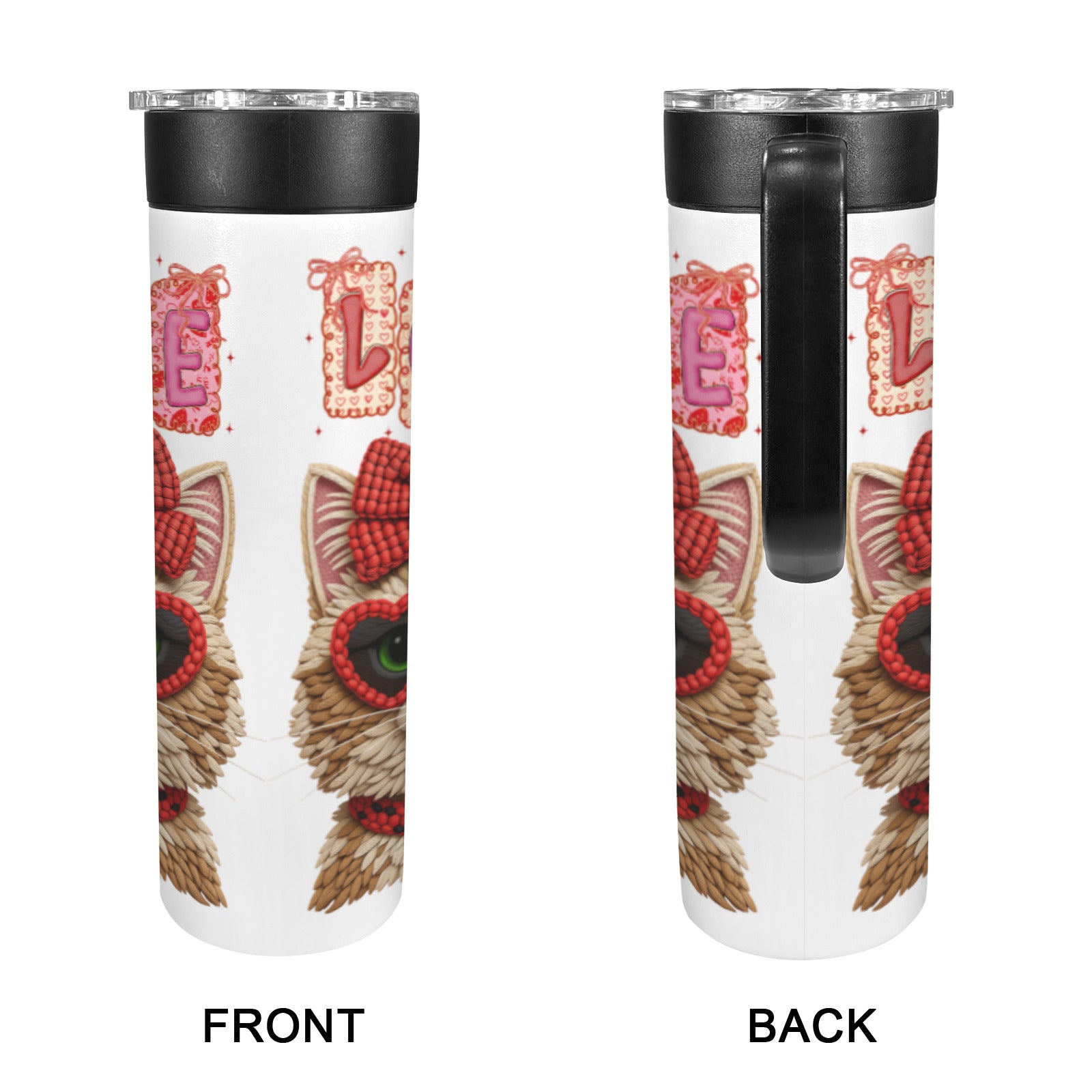 Yarn Cool Cat with Love Insulated Water Bottle with Handle | Ships from USA