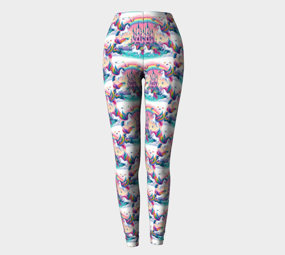 Purple Unicorns and Castles Printed Long Yoga Leggings